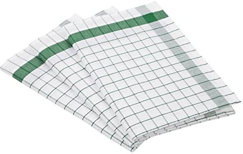 Ross 3er Pack Halbleinen Geschirrtücher Exclusiv Karo Weißfond grün, 50x70 cm