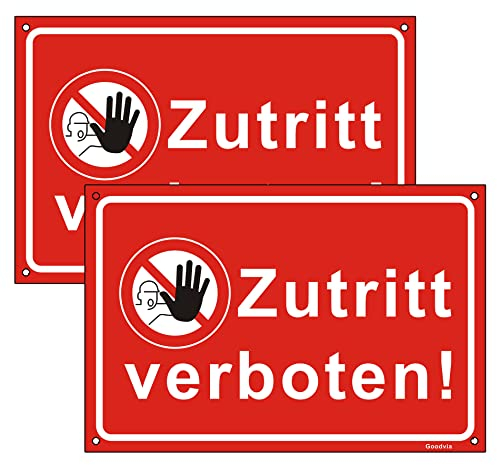 Goodvia Schild Zutritt Verboten 20 x 30 cm Kunststoff Schild mit Selbstklebend Warnhinweis Betreten verboten - geeignet Türen Räume Grundstücke Wohnanlagen Hinweisschild