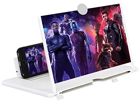 12 Mobile Phone Screen Magnifier, 3D HD phone screen Amplifier Folding Stand Holder Portable for Movie Videos on All Smartphones Anti-Reflective, White