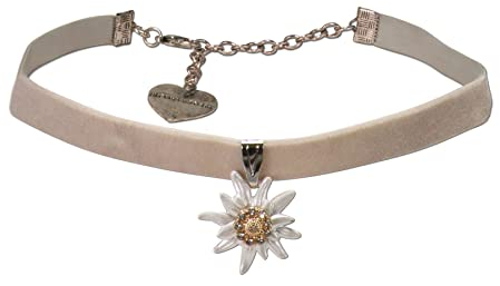 Alpenflüstern Trachten-Samt-Kropfband Greta - nostalgische Trachtenkette enganliegend, Kropfkette elastisch, eleganter Damen-Trachtenschmuck, Samtkropfband schmal (grau) DHK319