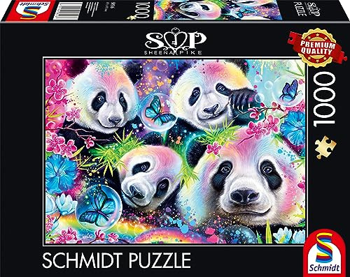 Schmidt Spiele 58516 Sheena Pike, Neon Blumen-Pandas, 1000 Teile Puzzle