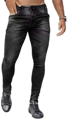 Osheoiso Vaqueros Rasgados de Hombre Skinny Denim Jeans Vintage Pantalone con Cremallera Moda Casuales Elasticos Agujero Pantalón Largo Vaqueros Ajustados I Negro S