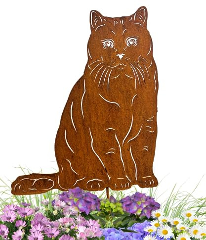 Terma Stahldesign Katzen Gartenstecker Rostifugur Made in Germany (Britisch Kurzhaar)