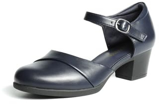 DREAM PAIRS Women's Dress Shoes Mary Janes Comfortable Low Block Heels Pumps Round Closed Toe Chunky Ankle Strap Shoes for Work Flight,Size 8,Navy,SDPU2412W