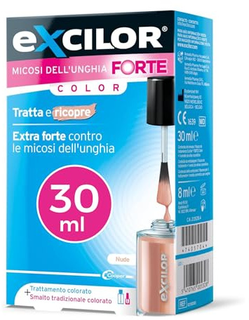 EXCILOR - Tratamiento De La Micosis De Las Uñas - Forte Color Nude - Fórmula Extra Fuerte - Tratamiento y Cobertura - Tratamiento para uñas 30 ml + Esmalte 8 ml - Clínicamente probado