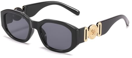 YUELUQU Retro Trendy Irregular Rectangular Sunglasses Women Men Vintage 90s Sunglasses, black