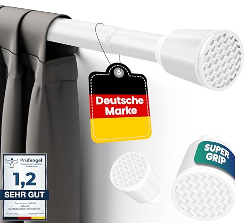 Gardinenstange ohne bohren [weiß, 70-120cm] – Ø 32mm – Teleskopstange Vorhang ausziehbar – Duschstange ohne bohren – Vorhangstange, Duschvorhangstange, Kleiderstange, Klemmstange Katzennetz
