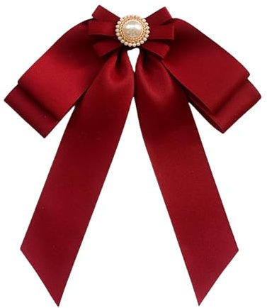 APLVFFZH Vorgebundene Brosche mit Schleife für Damen, Trendige Neuheit, Krawattennadel, Perlen-Fliege, Brosche für Hut, Rot