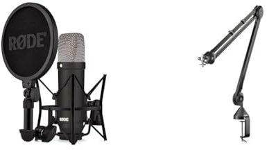 RØDE NT1 Signature Series Großmembrankondensatormikrofon & PSA1 Rundfunk-Gelenkarmstativ, Schwarz