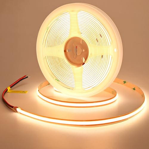 GOMING 24V COB LED Strip Warmes Weiß 3000K 5M Nach Belieben Schneiden 13W/M | LED Streifen 528LEDs/M LED Band Selbstklebend CRI 93+ 4600lm IP20 Nicht Wasserdicht für Heim Deko(Netzteil nicht Enthalten)