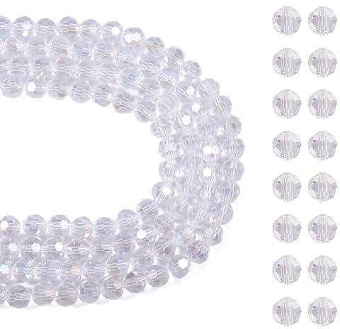 Spritewelry 4 Strands Crystal Beads Transparent Glass Beads for Suncatchers 10mm Round Clear Crystal Beads AB Color Faceted Beads for DIY Keychain Necklace Bracelet Phone Chain Crafts (Clear)