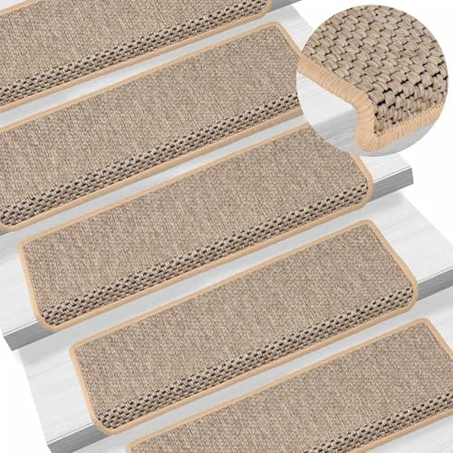 Homgoday Teppiche für Treppen, Sisal-Look, 15 Stück, 65 x 21 x 4 cm, hellbeige, für Wohnzimmer, Büro, Schlafzimmer, Badezimmer