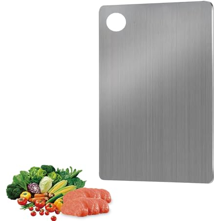 JAMSSOW Tagliere in acciaio inox 304, 24 x 15 cm, doppio tagliere in titanio per uso alimentare, multifunzione, adatto per carne, frutta, pasta, verdura