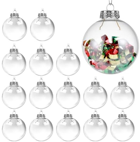 XIKTTK 16 PCS Durchsichtige Weihnachtskugeln Zum Befüllen, Christbaumkugeln Durchsichtig, Befüllbare Weihnachtskugeln Plastik Transparent, Klar Weihnachtsdeko Basteln Zum Bemalen, 6CM