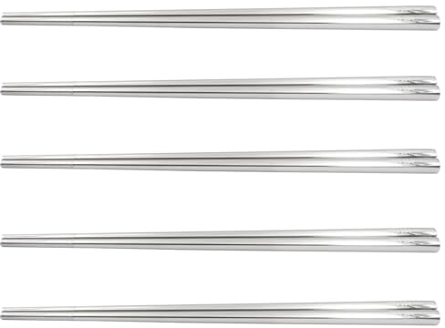 NUZAMAS 5 Paar Essstäbchen aus SUS304 Edelstahl, Wiederverwendbare Silberne Essstäbchen, quadratisch, leicht, rutschfest, Metallstäbchen für Zuhause, Küche, Hotel, Restaurant, Haushalt