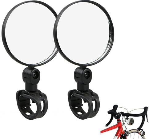 1 Pair Bike Mirrors, Bar End Bike Mirrors 360 Degree Adjustable HD Glass Convex Lens, Bike Mirror for Handlebars Bicycle Cycling Wide Angle Rear View Mirrors Vehicle Mirror for Mountain Road Bike