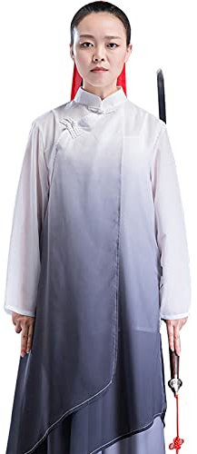 DXZXDJIU Chinesische Kampfkunst Kleidung,Tai Chi Kleidung, Tai Chi Leistungskleidung Frühlings- und Wettkampf-Farbverlaufs-Diagonal-Tai Chi-Kleidungsanzüge for Männer und Frauen(Grey,M)