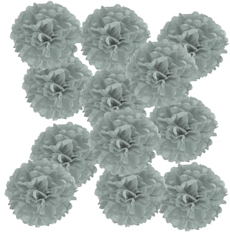 PATIKIL Kit 12Pz Pom Poms Carta 3,94 x 3,94 Palle Fiori Carta Arte Grigio | per Compleanno, Addio Nubilato, Matrimonio, Festa Nuziale, Decorazione Fai da Te, e Artigianato, Natale