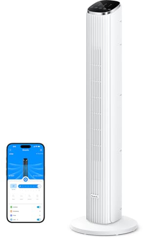 GoveeLife White Tower Fan for Bedroom, 36 Smart Floor Fan with App/Voice Control, Temperature Sensor, 5 Modes 8 Speeds(25ft/s), 29dB Quiet Oscillating Fan for Office, 24H Timer, Auto Cooling