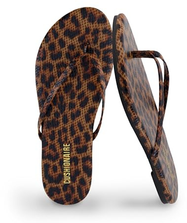 CUSHIONAIRE Cruise Lightweight Womens Flip Flops, Comfortable Beach Sandals for Women with Cushioned Footbed & Flexible Slip On Design, Leopard 9