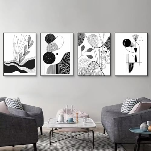Ueiwffzo 4er Poster Set, Moderne Schwarz Weiß Abstrakt Kunst Wandbilder, Leinwandbilder Wandposter Wanddeko für Schlafzimmer und Wohnzimmer, Ohne Rahmen (30x40cm)