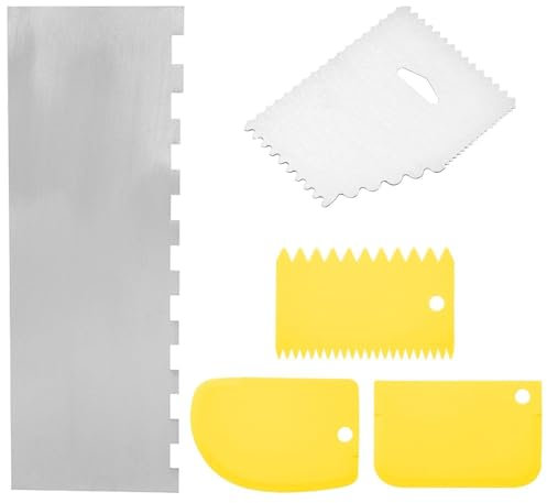 RELKLYU 2 Pezzi Ricella in Acciaio Inossidabile E 3 Pezzi Raschietto, Strumenti per Torta Fai -da -Te, Accessori da Forno, Forniture per La Cucina, Strumenti di Design per Lo Styling della Torta.