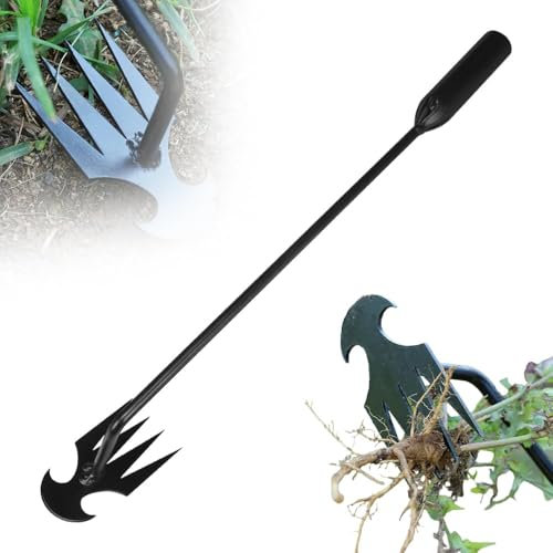 Generico Zappe da Giardino per Diserbo, Sarchiatore Manuale con Manico, Attrezzi per Diserbo, Earchiatore per Erbacce Professionale, Estirpatore Erbacce orto, Estirpatore Erbacce Manuale (Nero 50CM)