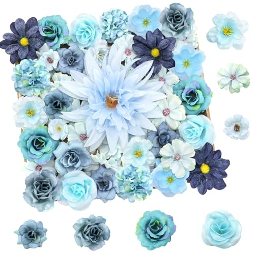 YSUVIN 50 Stück Kunstblumen zum Basteln, Deko kunstblumen Blau | 11 Arten von Kunstblumen zum Basteln, Tortendeko Blumen, Blumen Deko für DIY Handwerk Hochzeit Party Home
