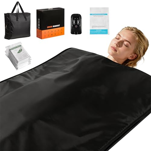 RRGFB Sauna Blanket Portable, Sauna Bag for Home Use Weight Loss and Detox, 86–158℉, 20–60 Min Timer, Waterproof & Foldable – Includes Remote Control & Carrying Bag (Black)