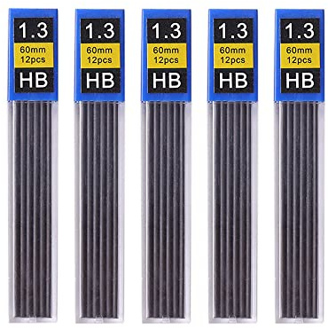 Juego de 5 recambios automáticos de minas para lápiz, 0,3 mm, 0,5 mm, 0,7 mm, 0,9 mm, recambios reemplazables para lápiz mecánico de dibujo artístico (1,3 mm)