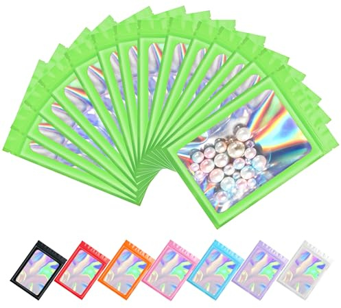 Plaphy 100 Sacchetti Olografici in Alluminio con Finestra (Verde, 8x13 cm)