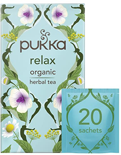 Pukka Herbs | Relax Organic Herbal Tea Box | Tea Infusion With Chamomile, Cardamon and Fennel | Perfect For Calming | Caffeine Free | 20 Plant Based Biodegradable Tea Bags