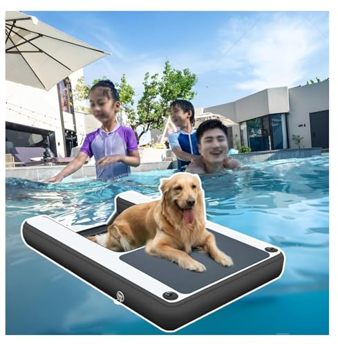 Inflatable Dog Water Ramp - Floating Pool Ladder for Swimming Pets, Foldable & Reusable with Pump, Supports Up to 231lbs, Ideal for Dock Use