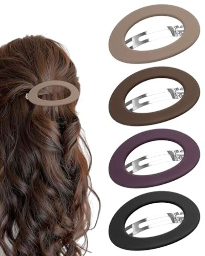 FUGLUS 4 PCS Pasadores para el Pelo Mate Franceses, Pinzas para el Pelo Mate Mujer,Pinzas para el Cabello Elipse,Broches para el Pelo Automáticas Grandes,Clip de Pelo Francés para Mujeres y Niñas