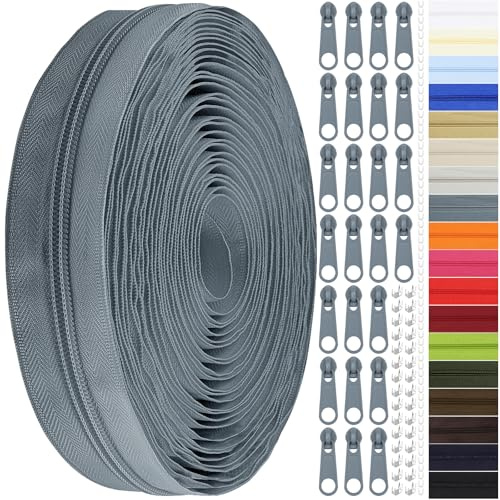 Cremallera interminable con cremallera, 3 mm, 5 mm, 9 m, nailon sin fin, cremallera por metro y cremallera de metal para ropa, bolso, estuche, ropa de cama, color crema (gris oscuro, #3)