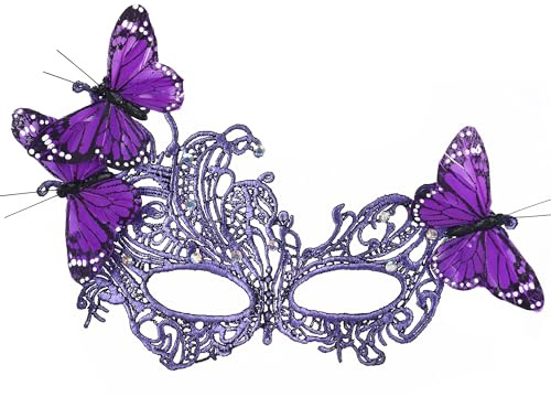 ETOFETE Blau Venetianische Augenmaske für Frauen Maskenball Fasching Karneval Kostüm mit glänzenden Rhinestones Vintage Feder-Schmetterlingsputzmaske für Mardi Gras Prom Ball Halloween