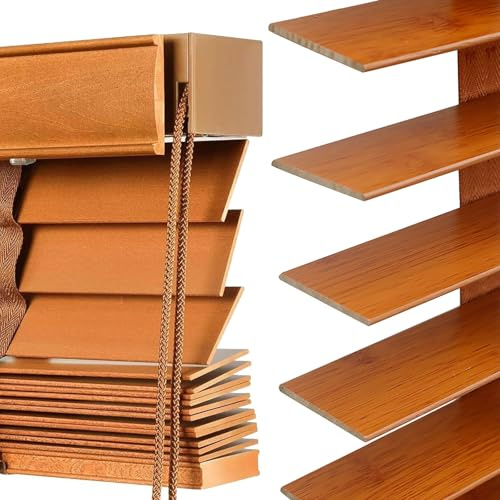 Venetian Wooden Blinds 30 40 60 80 90 100 120 150 160 180cm Blinds for Indoor Windows Real Wood Custom Sizes 25-160cm Wide Wooden Window Blinds for Home Bedroom(Walnut)