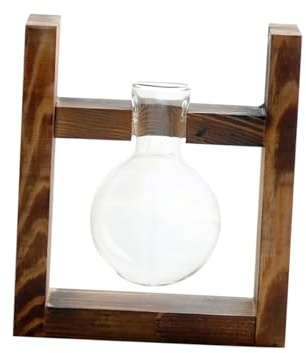 TOYANDONA Wooden Rack Glass Vase Single-ball Hydroponic Plant Container Modern Desktop Art Decoration for Living