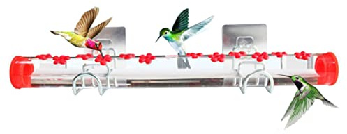 Mangiatoia per colibrì da finestra con 12 porte - Stazione di alimentazione per uccelli rossi da 15, 7 pollici con mangiatoia per colibrì Habitat Stazione di alimentazione per uccelli