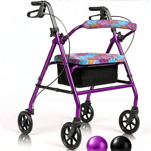 Vive Mobility Steel Rollator Walker with Seat - Foldable, Narrow, Rolling Senior Walker for Small Spaces - 4 Wheel Lightweight Adult Easy Drive with Underseat Storage, Adjustable Height (Black)