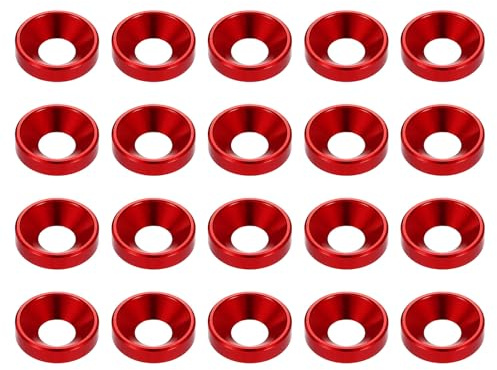 QUARKZMAN 20 Piezas Arandelas Avellanadas M6 Arandelas De Acabado Rojo | Aleación De Aluminio Anodizado, Para Tornillos Para Piezas De Accesorios Mecánicos