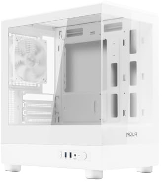 Noua Fobia LH200, Micro-ATX Gaming PC-fodral, 120 mm vit fläkt, Micro Tower-fodral för dator, dubbel, panoramat härdat glas, vit