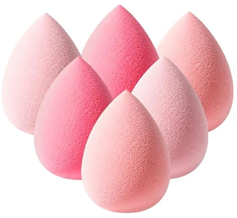 Bafutayawa Sminksvamp uppsättning av 6 rosa gradient makeupsvampar droppform mjuk för foundation concealer pulver puff svamp mixer smink