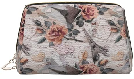 Large Flower Paris Eiffel Tower Printed Cosmetic Bag Portable Cosmetic Storage Bag Suitable for Travel and Business Trips