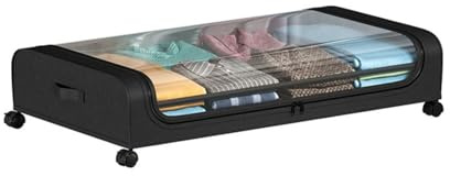 Almacenamiento rodante debajo de la cama con ruedas, contenedores de almacenamiento largos de perfil bajo con tapas, contenedores de almacenamiento móviles a prueba de polvo para dormitorio