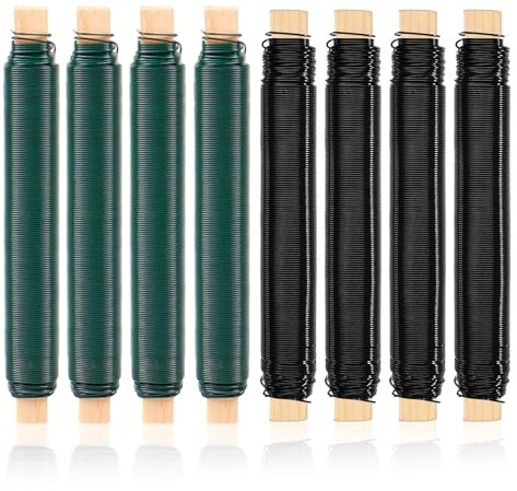 8 Rollen Blumendraht, 0,65mm x 35m Bindedraht Wickeldraht zum Basteln, Basteldraht Floristendraht Outdoor, Blumenwickeldraht für Befestigung von Blumen Pflanzen DIY Handwerk Dekoration(Grün/Schwarz)