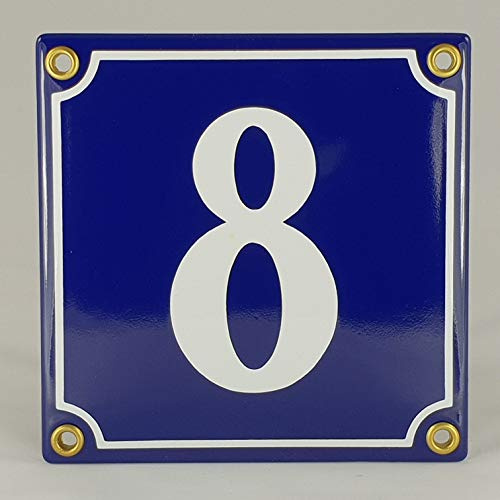 Numero civico smaltato n. 8 blu e bianco fatto a mano con viti e tasselli per il montaggio