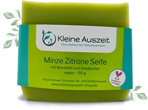 Kleine Auszeit Manufaktur, Naturseife Minze Zitrone, handgemachte Seife, vegan, ohne Palmöl, 90 g