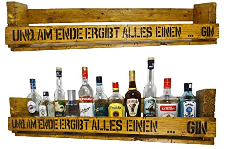 XL Gin Regal  SHaBBY ViNTaGe PaLeTTeNReGaL (HxLxT: 23x1oox12,5cm) im Frachtkisten Style aus Echtholz ... Gin Rum Whisky Wein Regal Wandbar Weinregal Ginregal