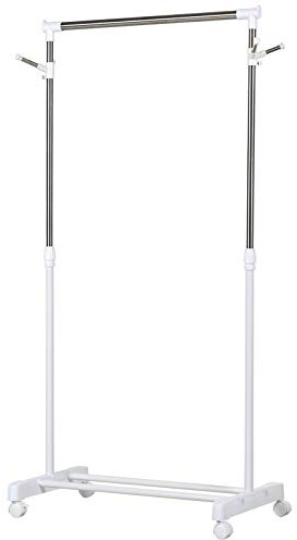 HOMCOM Estante de Ropa Perchero Estándar de Barra Altura Ajustable Portátil con Estante Inferior sobre Ruedas Tubería de Acero 68,5x42x87-145 cm Blanco Plata